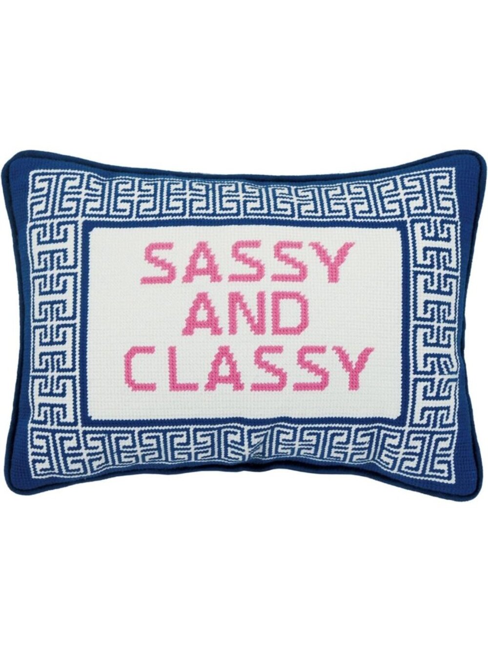 Sassy & Classy 14" x 10" Embroidered Needlepoint Throw Pillow - Blue, White